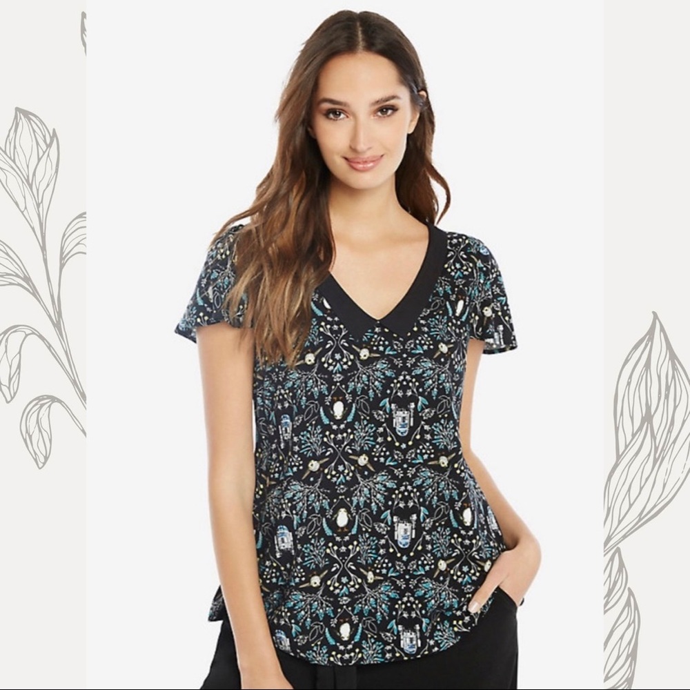 Star Wars R-2 D-2 print black blouse, large